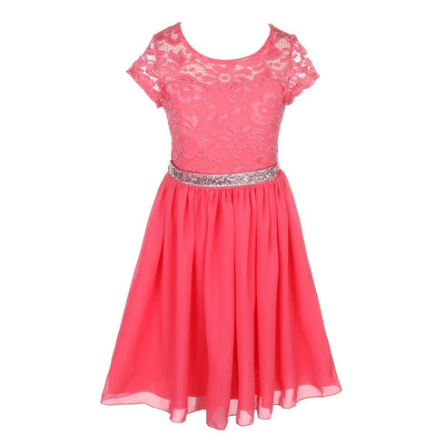 Little Girls Multi Color Lace Stone Belt Chiffon Flower Girl Party Dress 2-6 - SophiasStyle.com